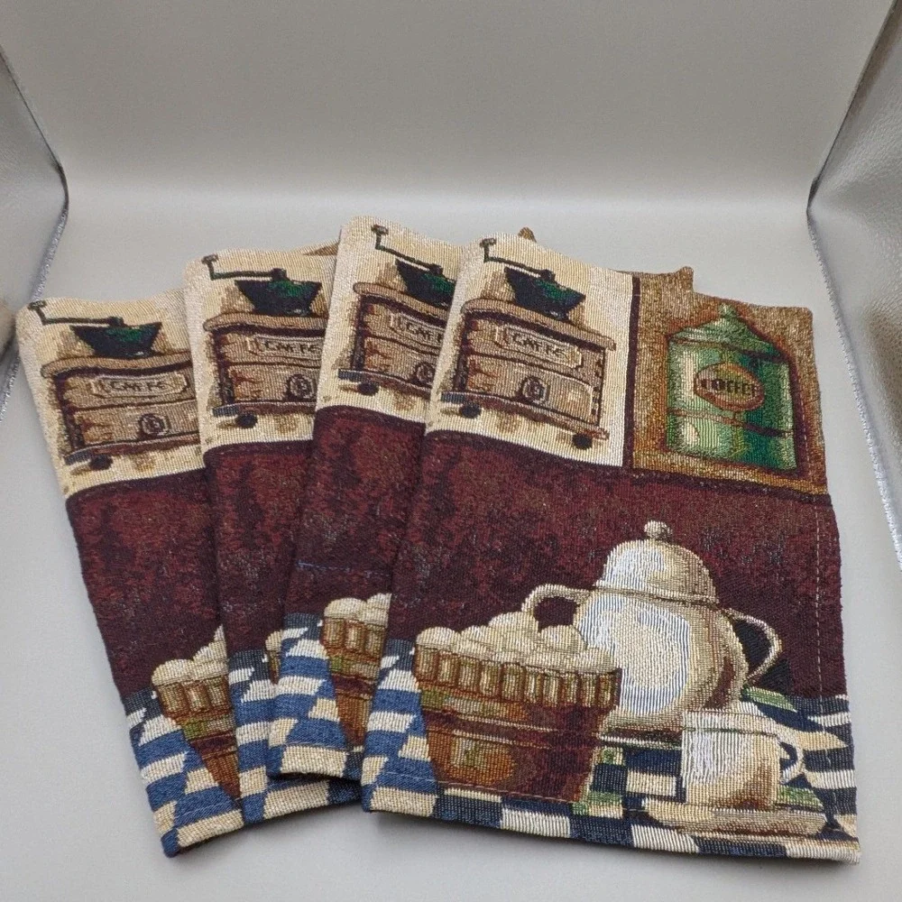 Vintage Coffee Tapestry Placemats Cafe Grinder Moka Pot Kitchen Decor - Set of 4
